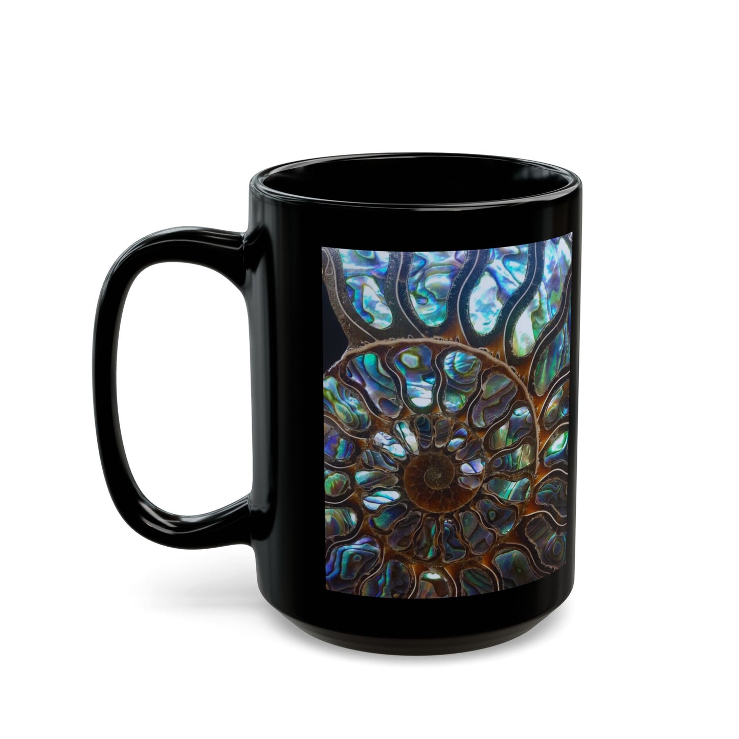 Black Mug (11oz, 15oz), Ammonite & Abalone