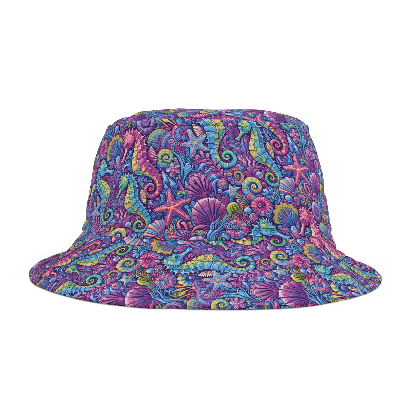 Tropical Polyester Bucket Hat, 2 Sizes - Seahorses Fantasy Pop