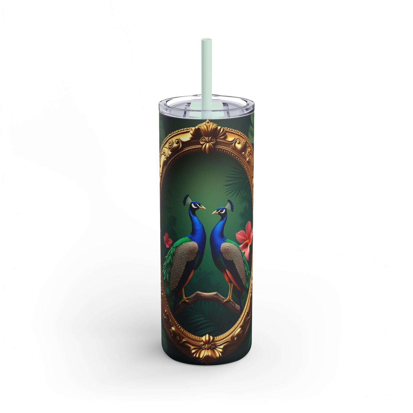 20oz Matte Tumbler, 7 Colors - Stylish Travel Cup - Framed Two Peacocks