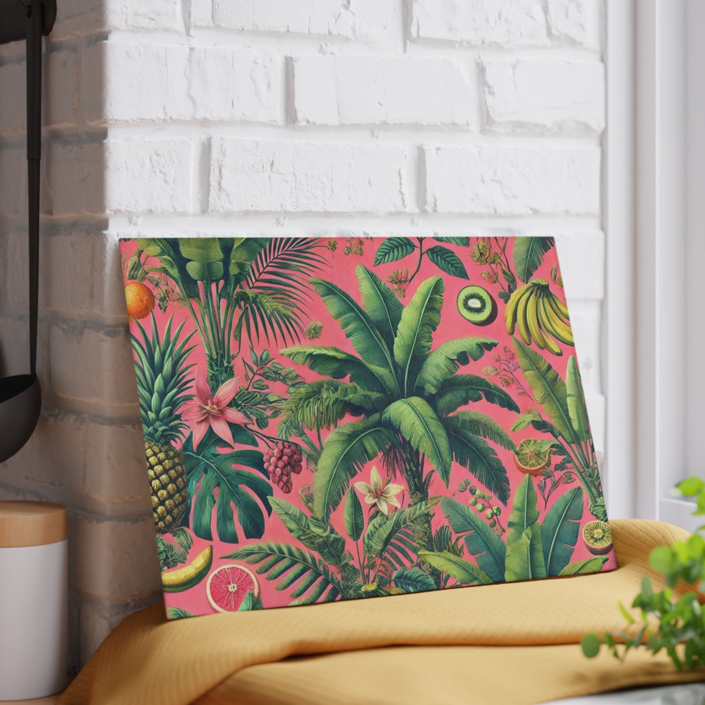 Glass Cutting Board, 2 sizes - Tropical Fruits, Pink