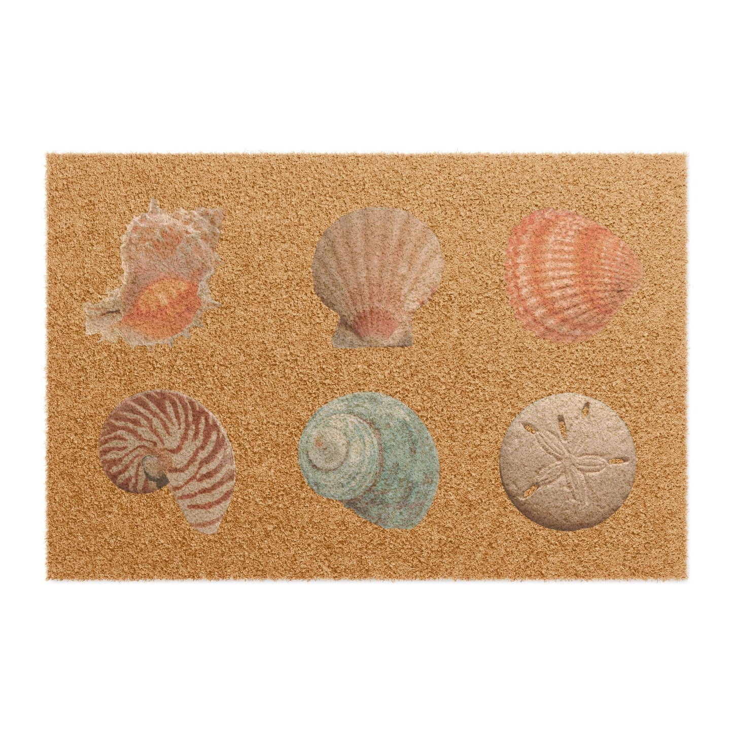 Coastal Seashell Doormat / Vibrant Coconut Fiber Entrance Mat / Six Real Shell Images