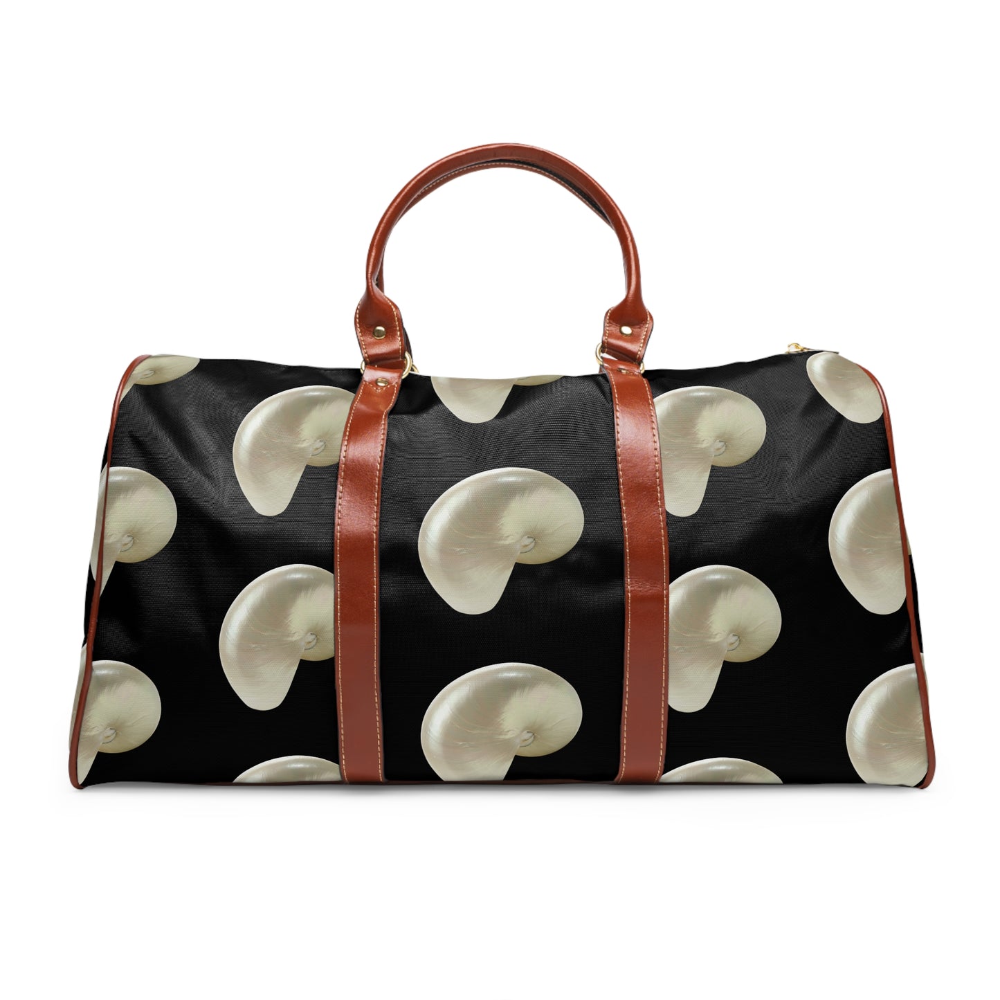 Tropical Waterproof Travel Bag - Perfect for Beach Getaways / Real White Nautilus Shells, Black