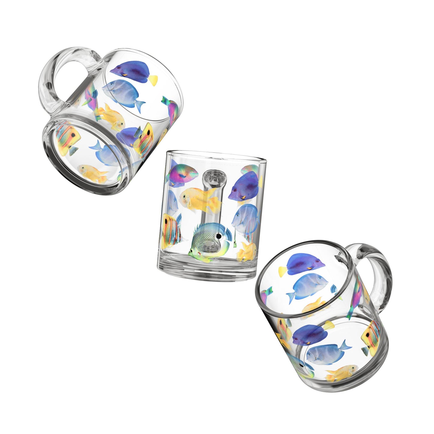 Tropical Glass Mug - 10oz Coffee Cup / School of Fish