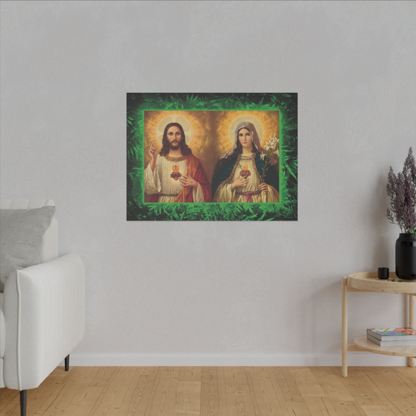 "Tropical Glow Jesus and Mary" Religious Canvas Artwork - Stretched Canvas Print / Byzantine Icons