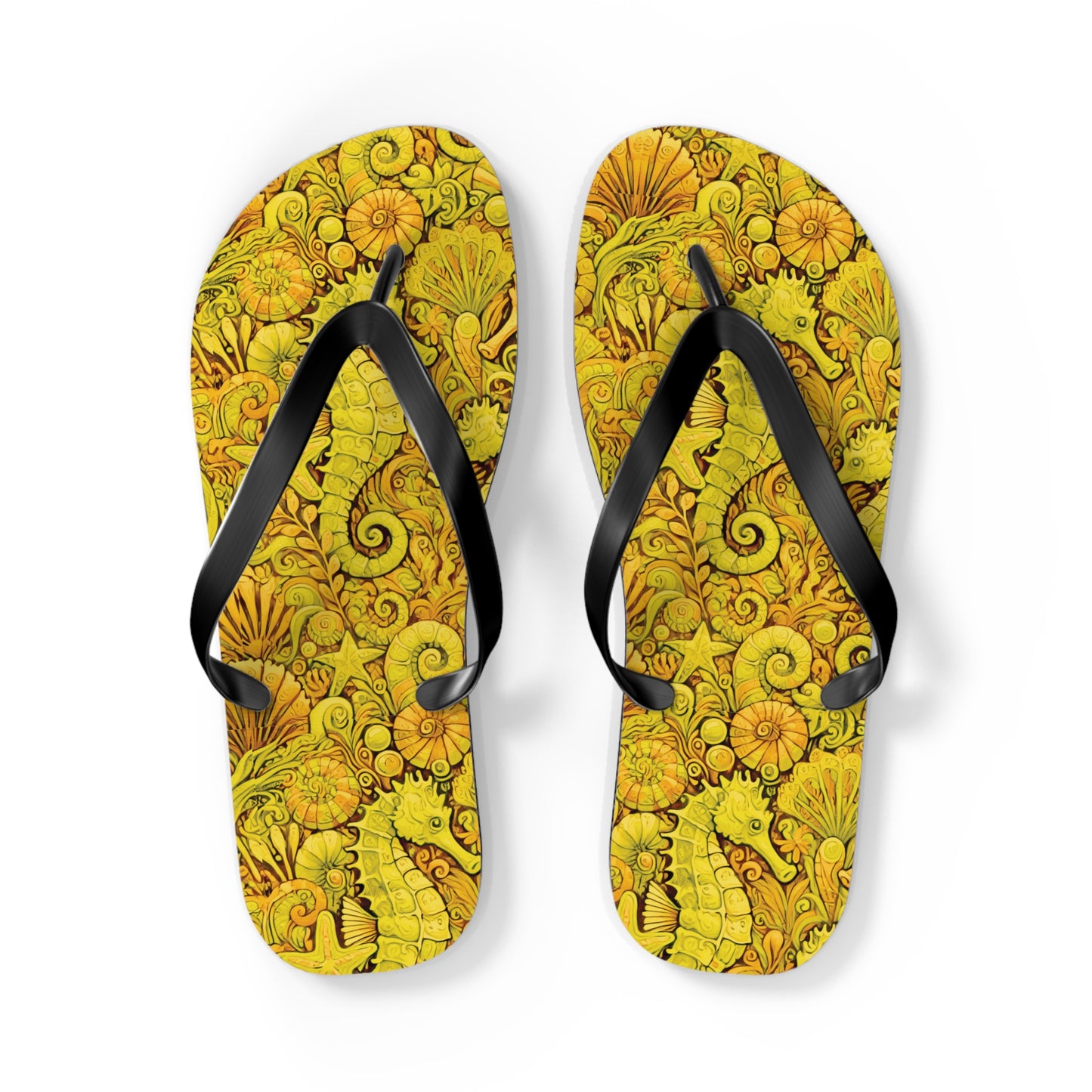 Flip Flops - Seahorses/Yellow