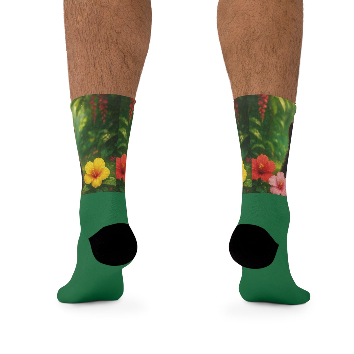 Recycled Poly Socks, Baby Howler Monkey/Dark Green