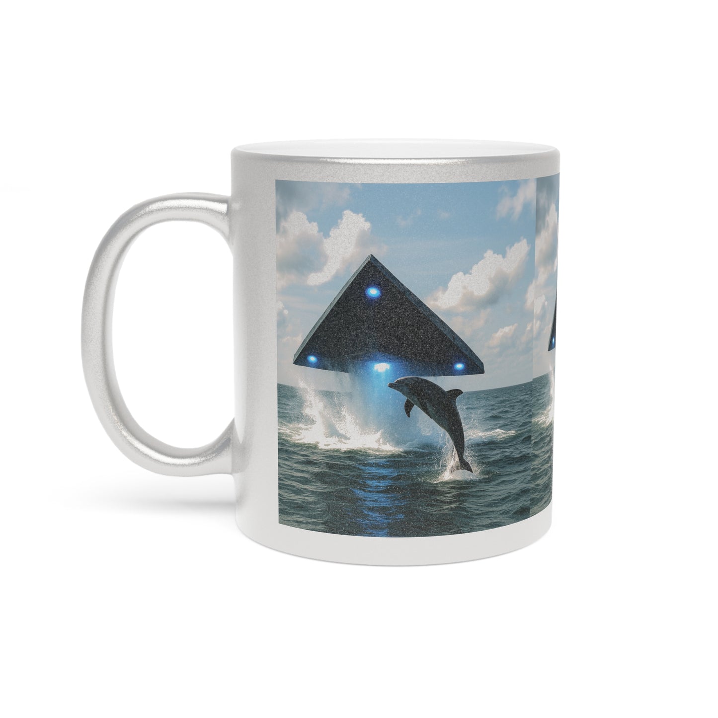 Tropical Metallic Mug, Gold or Silver - UFO and Dolphin