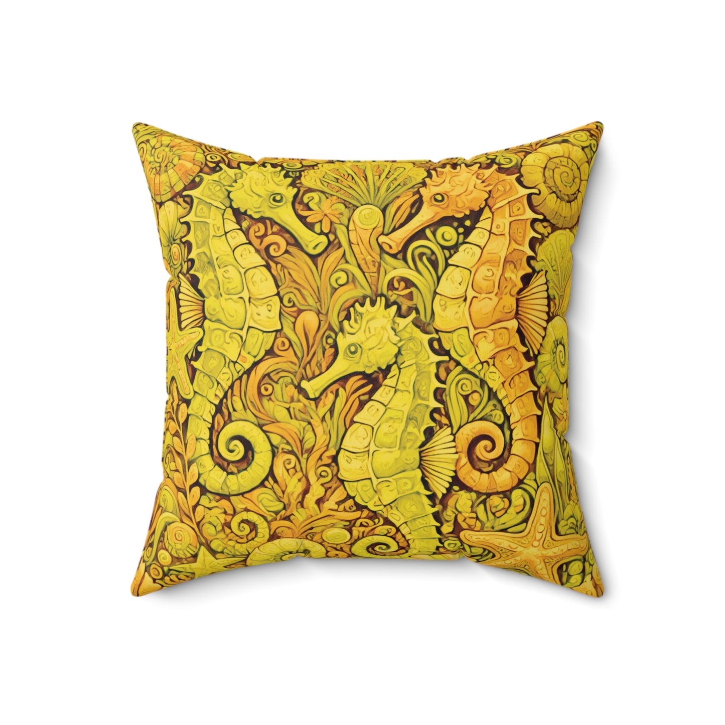 Decorative Pillow - Accent Cushion, 4 Sizes / Seahorse Trio, Yellow