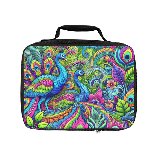 Rainforest Peacocks Pop Lunch Bag - Eco-Friendly Insulated Tote, Adult and Child Lunchbox / Perfect for Picnics, Beach Outings