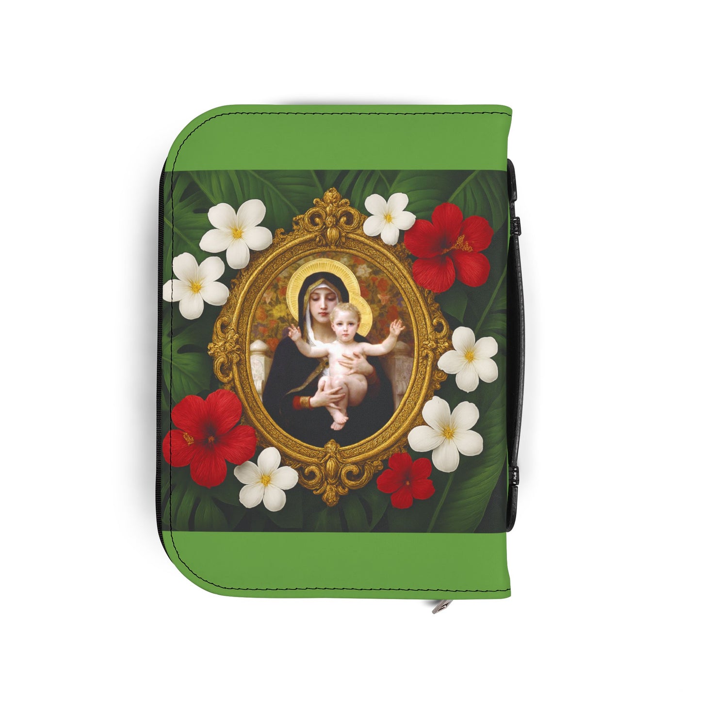 Tropical Bible Cover, Virgin of the Lilies Green / Floral Bible Protector, Christian Church Accessories