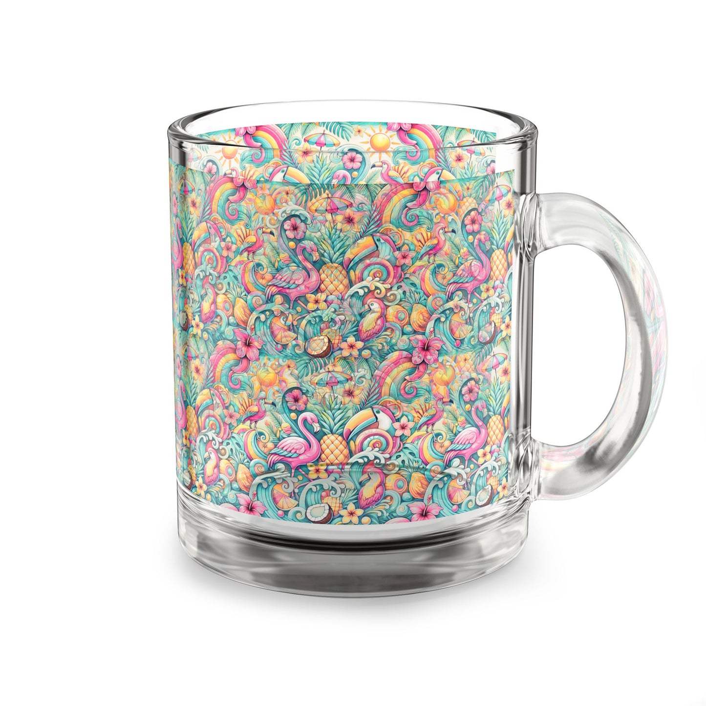 Tropical Glass Mug - 10oz Coffee Cup / Flamingo Funday