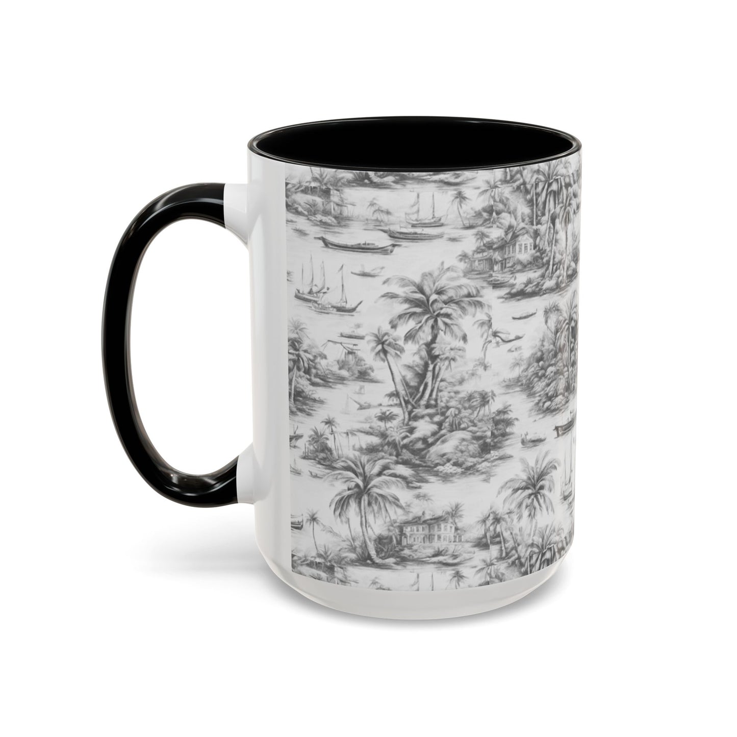 Accent Coffee Mug (11, 15oz), 8 Colors - Tropical Toile #1, soft black