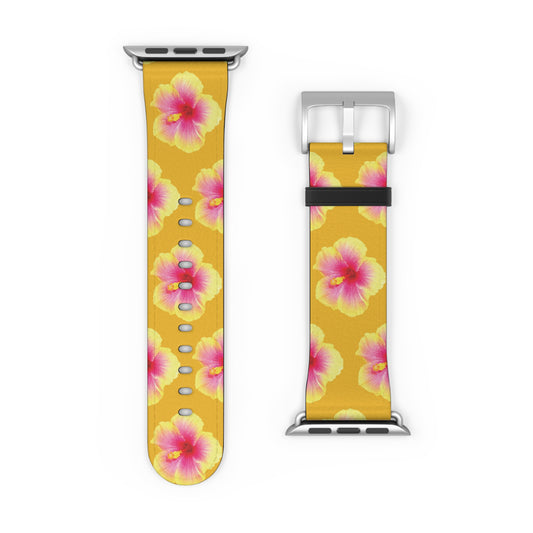 Apple Watch Band - REAL Yellow/Orange Hibiscus Flower, Yellow