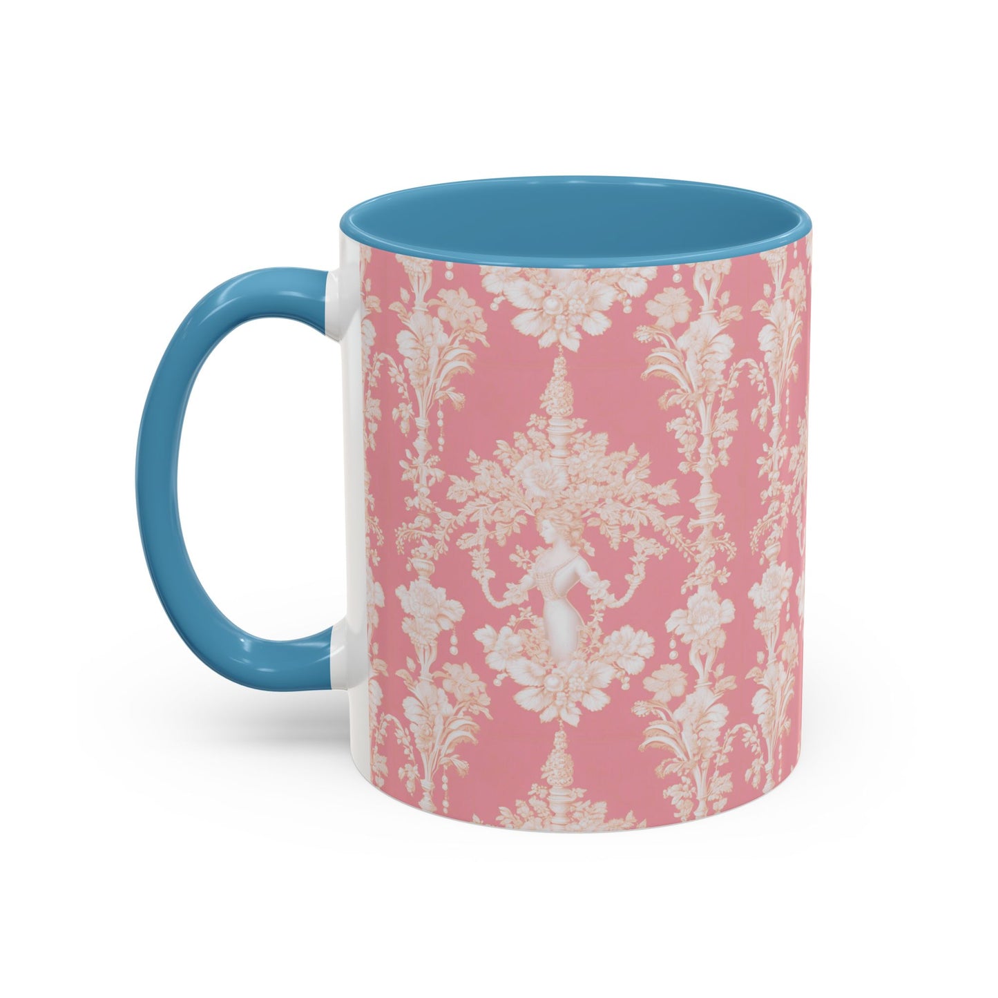 Accent Coffee Mug (11, 15oz), Pearl Lady Toile/Hibiscus Pink Repeat, Various Colors