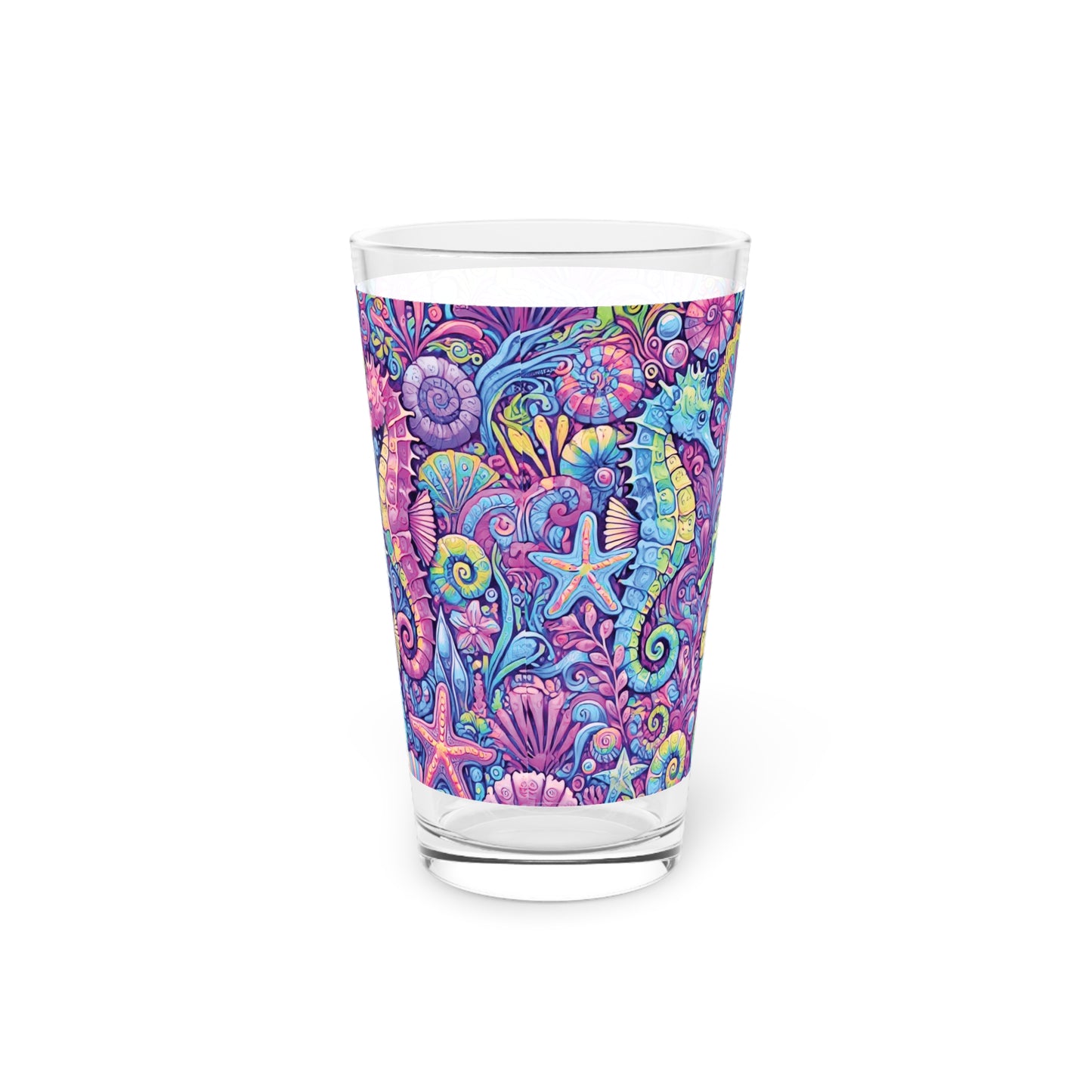 Pint Glass, 16oz - Seahorse Trio Pink