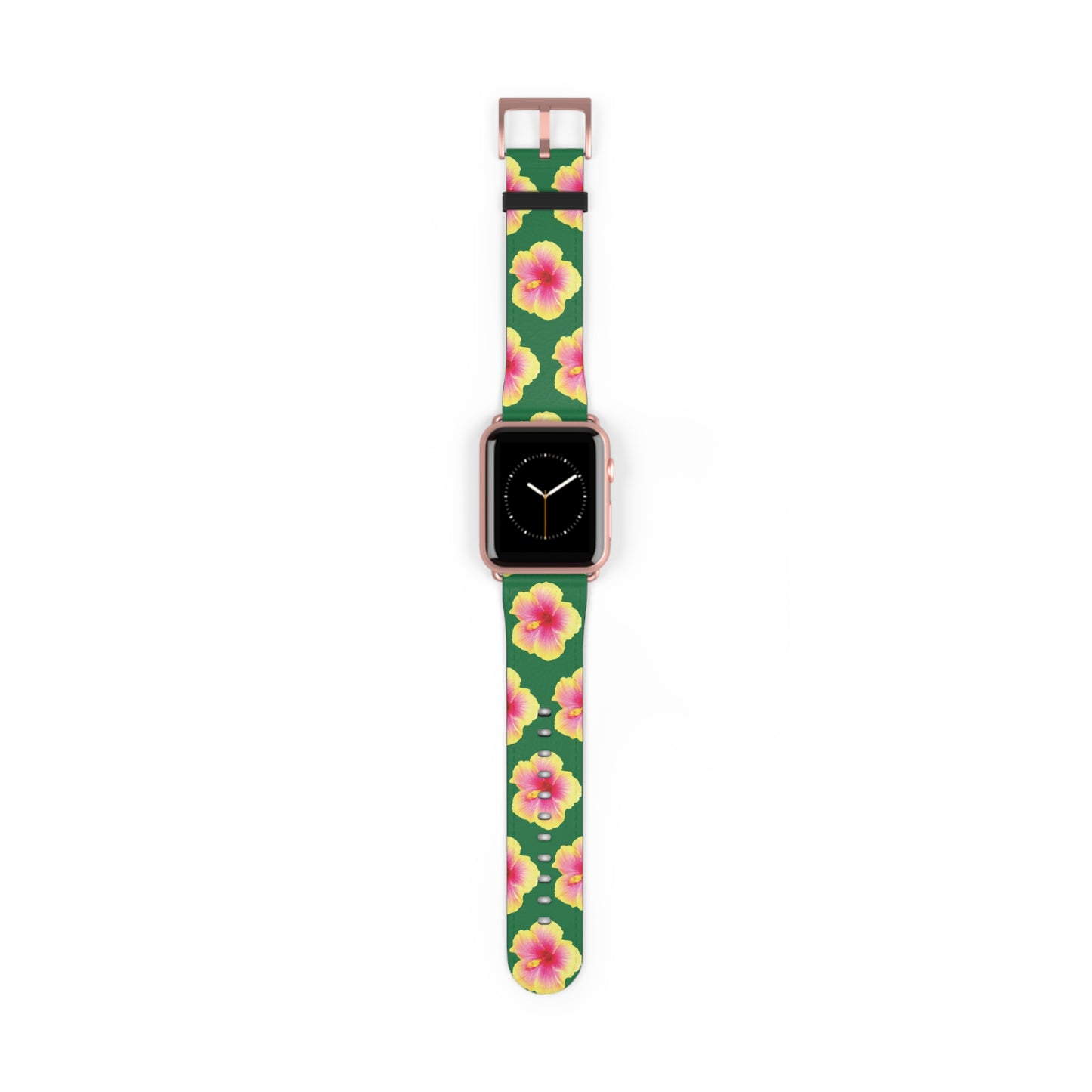 Apple Watch Band - REAL Yellow/Orange Hibiscus Flower, Dark Green