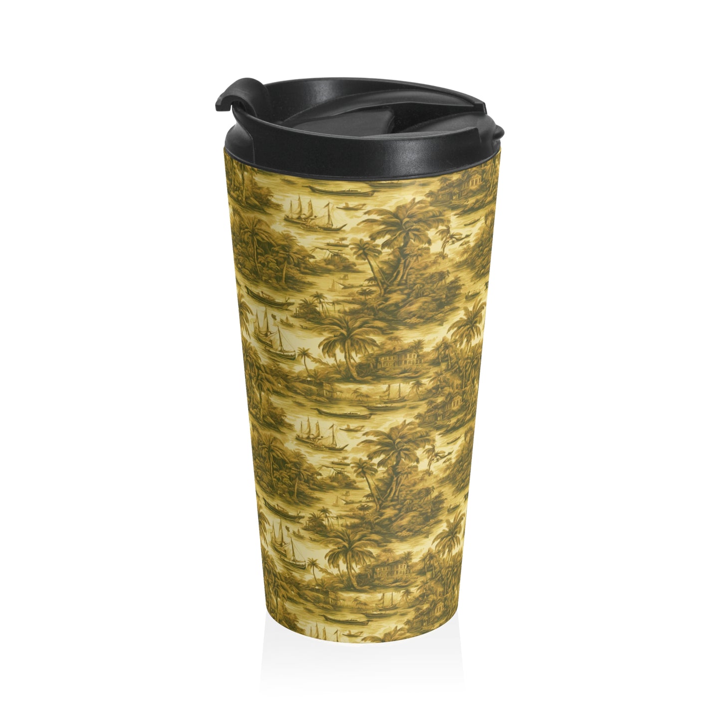 15 oz. Stainless Steel Travel Mug / Tropi Trip Toile Gold
