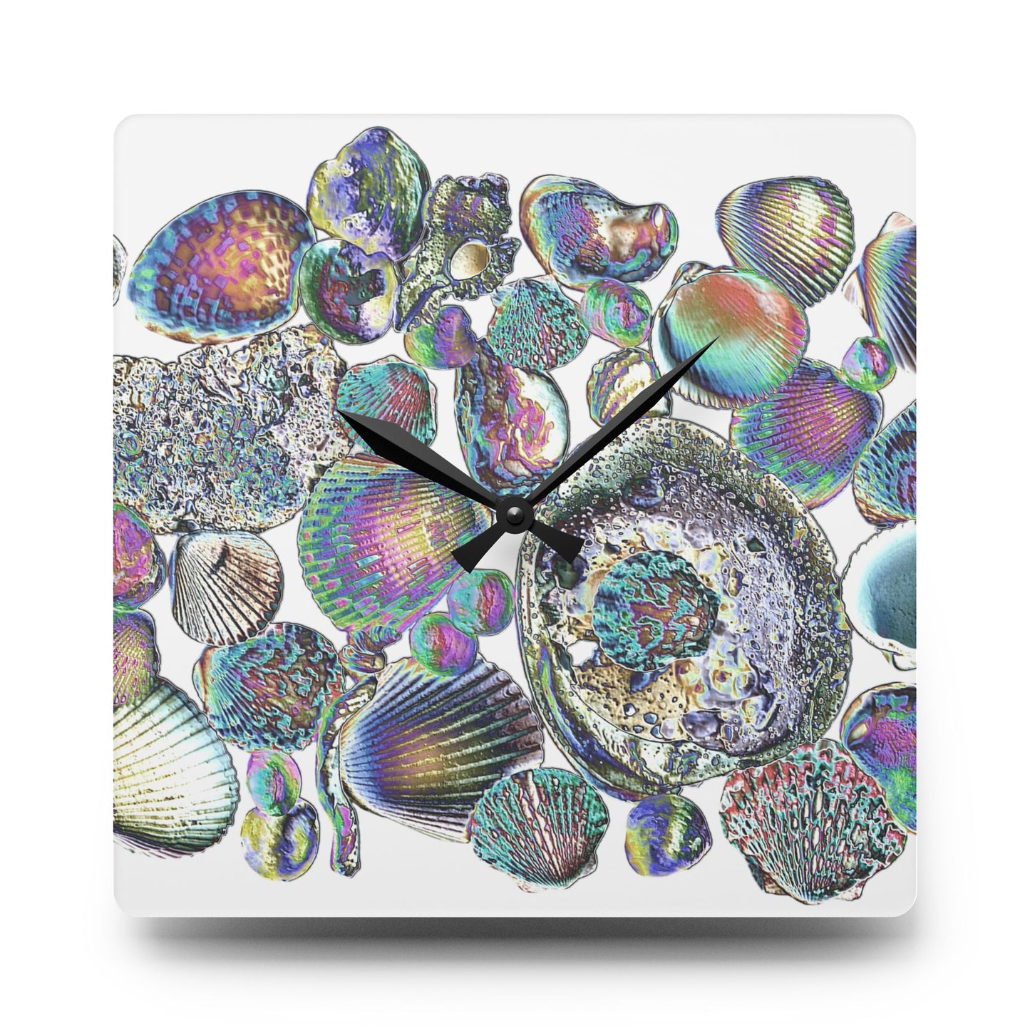 Acrylic Wall Clock - Tropical Decor for Home and Office / Heatwave Seashell Collection / White Background