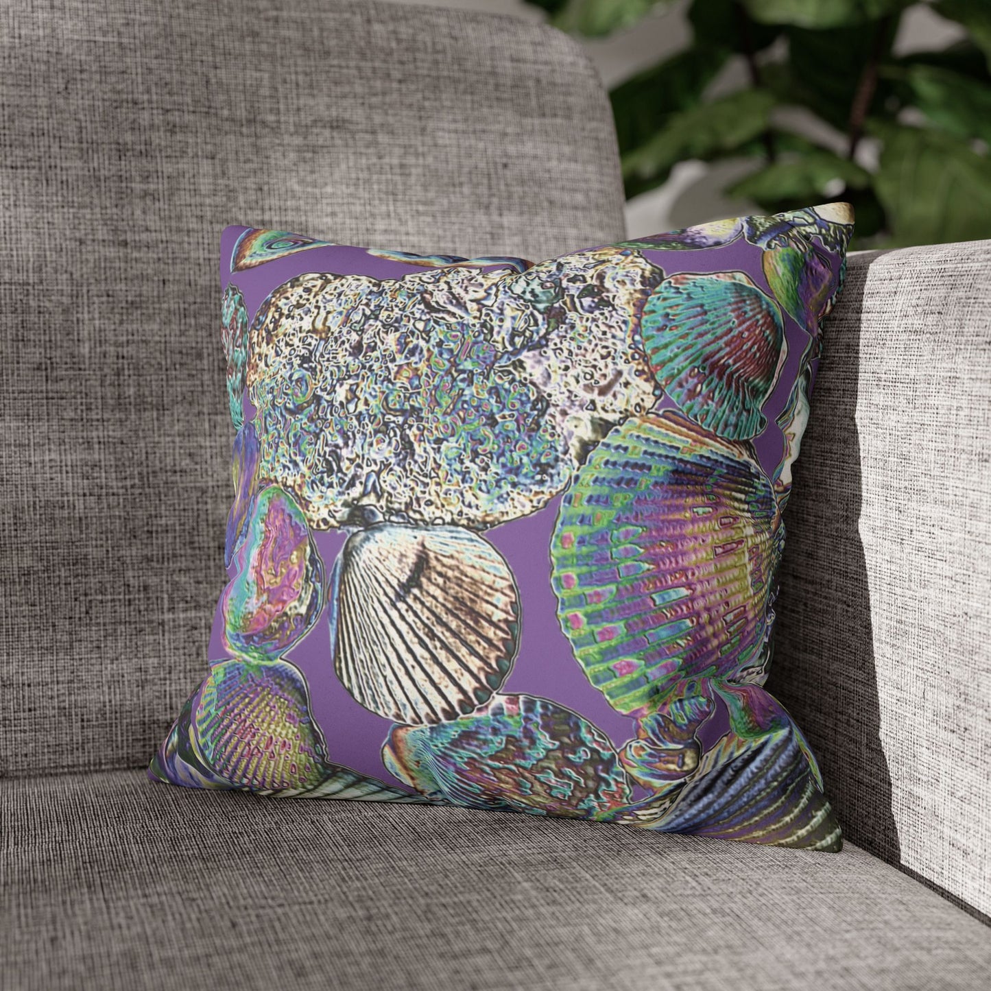 Faux Suede Square Pillowcase - Heatwave Seashell Collection, Light Purple