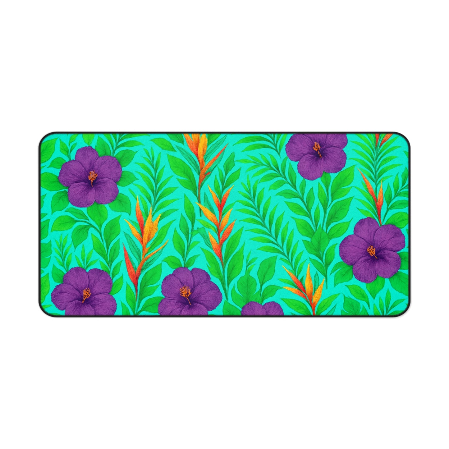 Tropical Paradise Desk Mat, 3 Sizes - Perfect for Home Office - Midnight Flower Green
