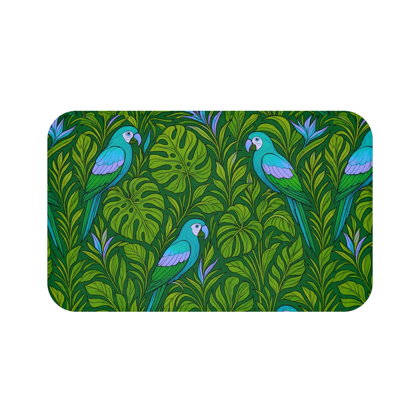 Parrot Family/Blue Bath Mat, 2 Sizes - Tropical Vibes for Home Decor