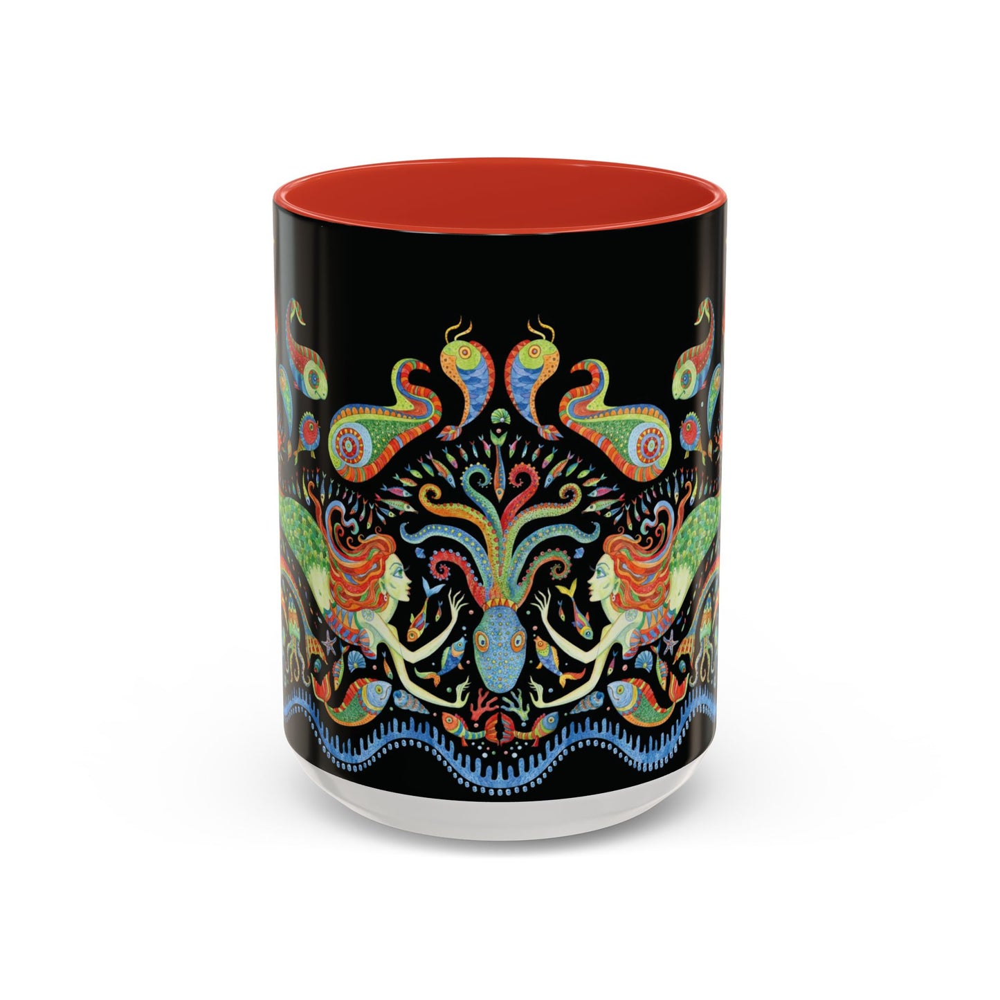 Mermaid Kingdom/Black, Coffee Mug, 8 Colors - Fun Tropical Drinkware for Beach Vibes