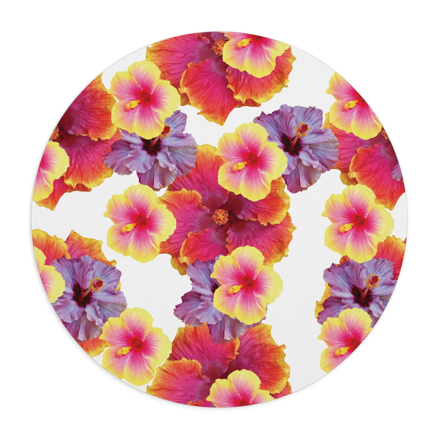 Tropical Mouse Pad, 2 Shapes - Floral Vibes for Home Office & Gamer / Hibiscua Mix, White