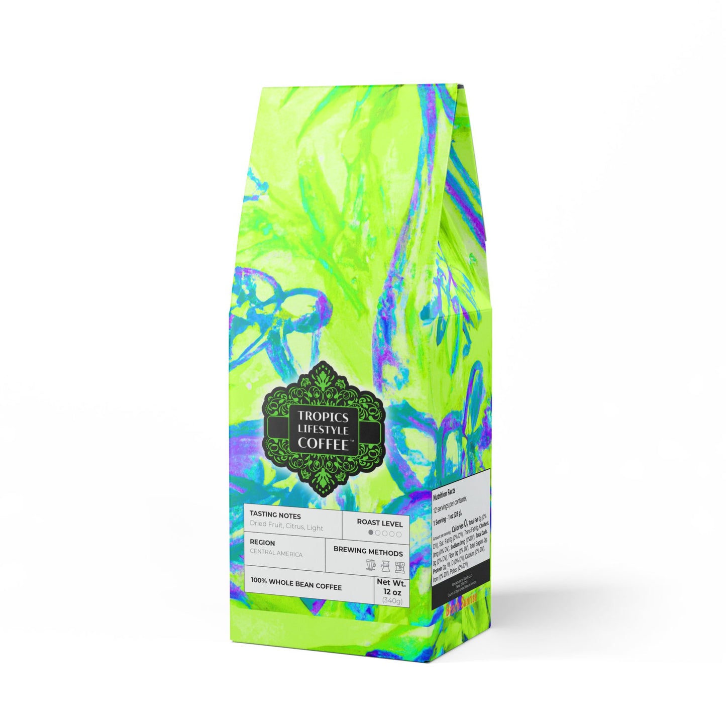 Beach Sunrise Blend™ (Light Roast) Specialty Grade Craft Coffee / Tropical Doodles, Lime