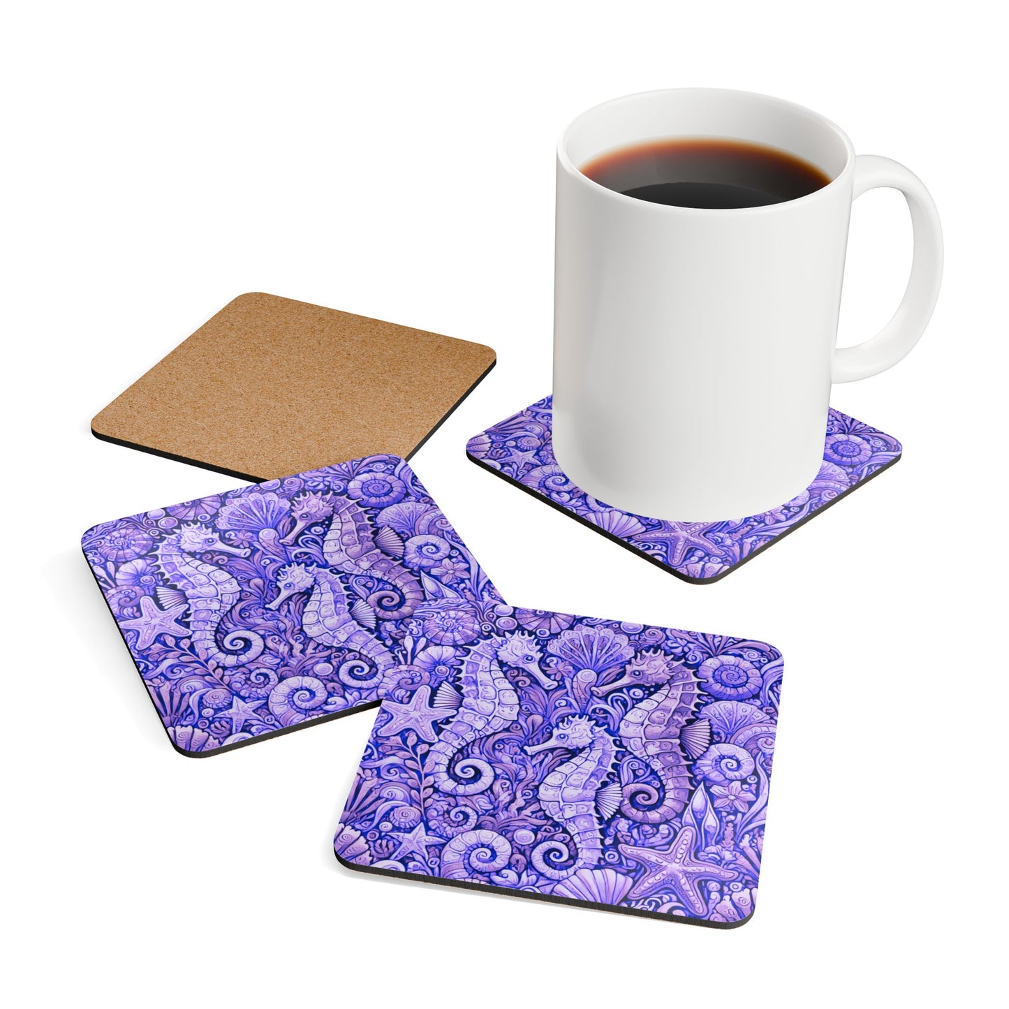 Four-piece Coaster Set - Seahorse Trio/Amethyst