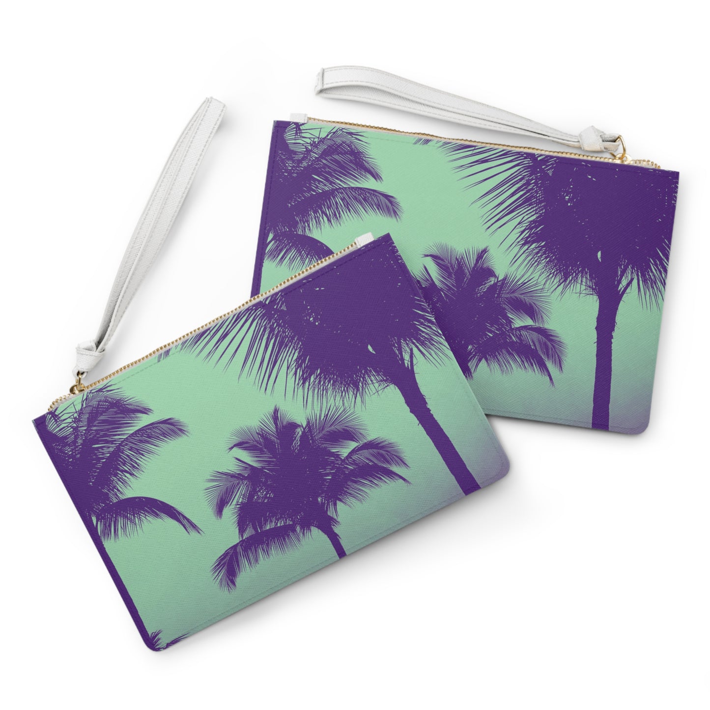 Tropical Faux Leather Clutch Bag - Perfect for Beach Adventures & Summer Vacations / Palm Glow, Minty