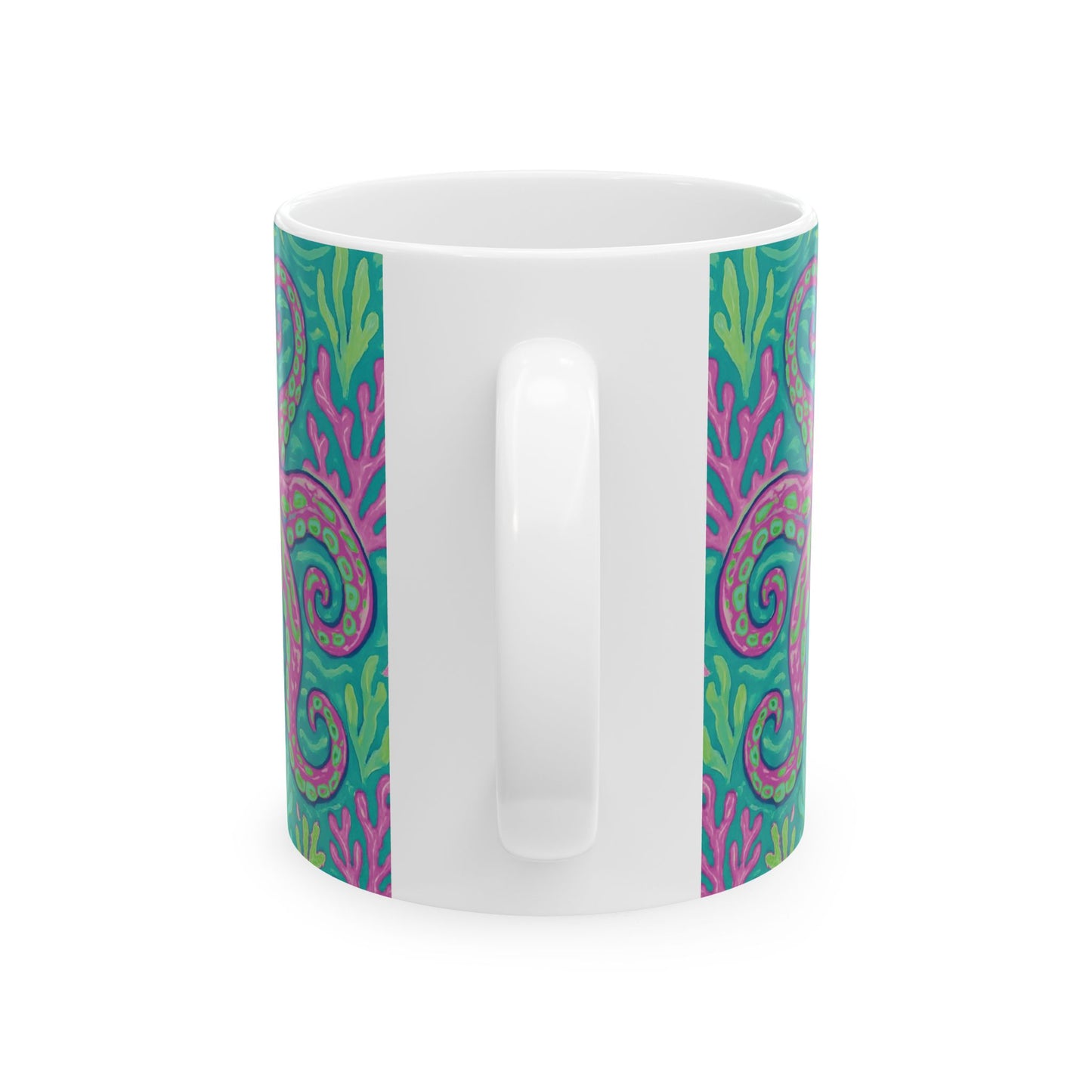 Ceramic White Mug - 11oz & 15oz, Purple Octopus Kraken Joe