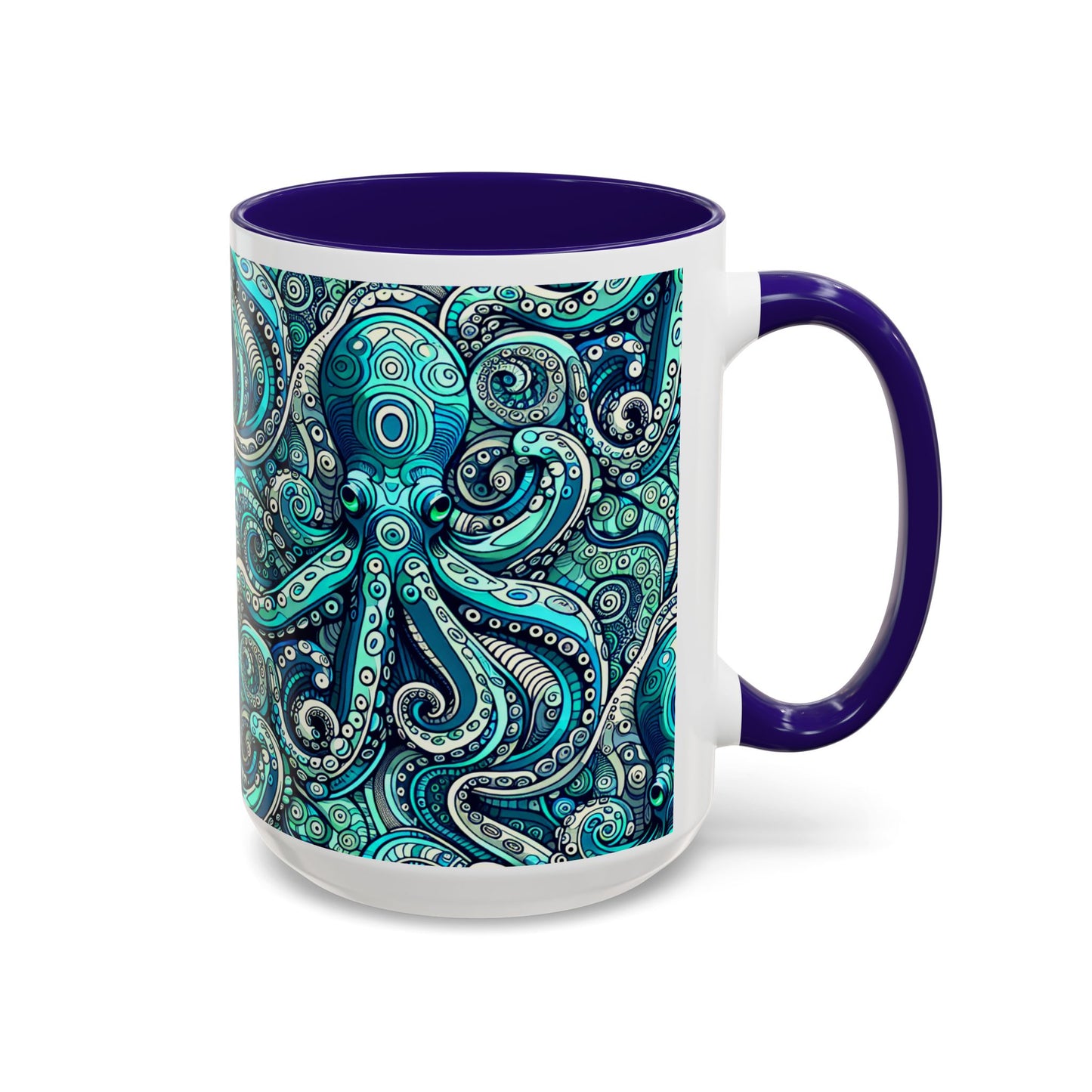 Accent Color Coffee Mug, Many Colors - 11oz & 15oz / Aqua Octopus