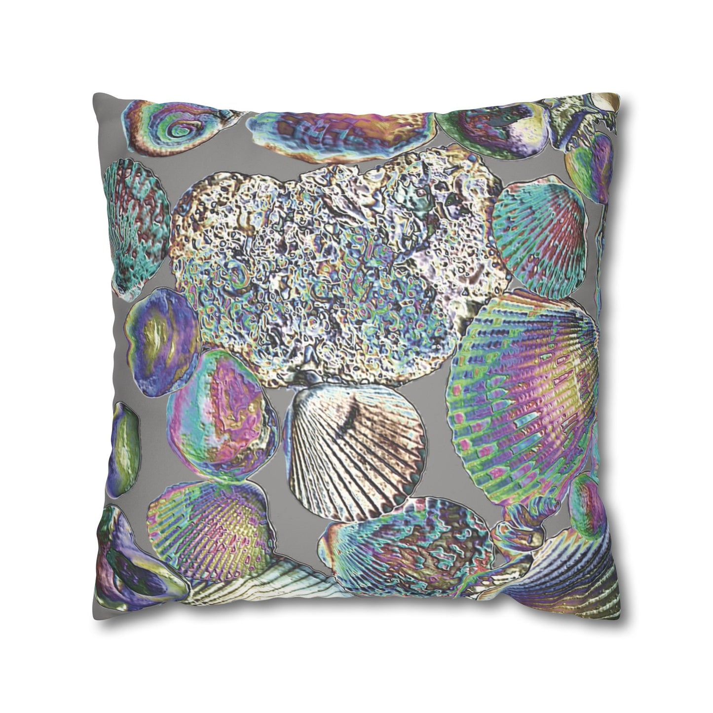 Faux Suede Square Pillowcase - Heatwave Seashell Collection, Grey