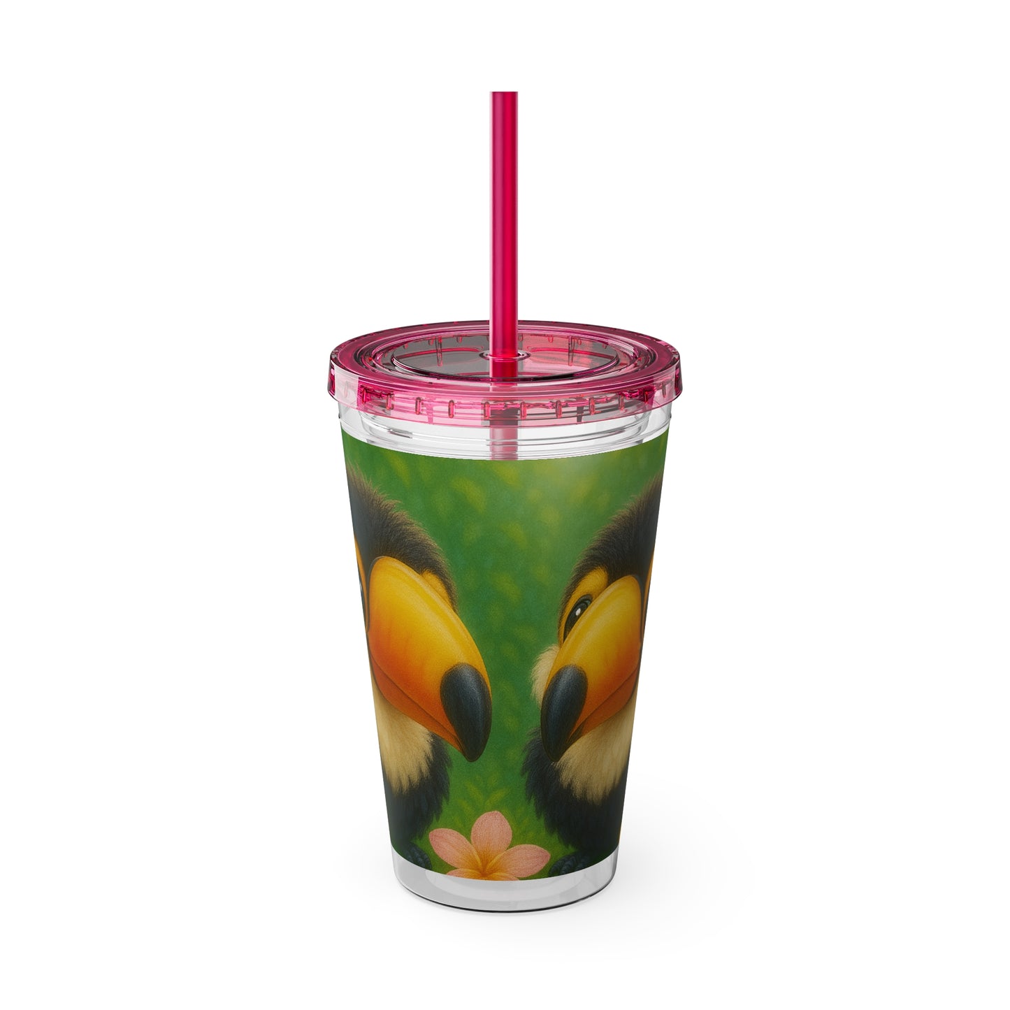 Tropical Tumbler with Straw | 16oz Colorful Travel Cup / Baby Toucans