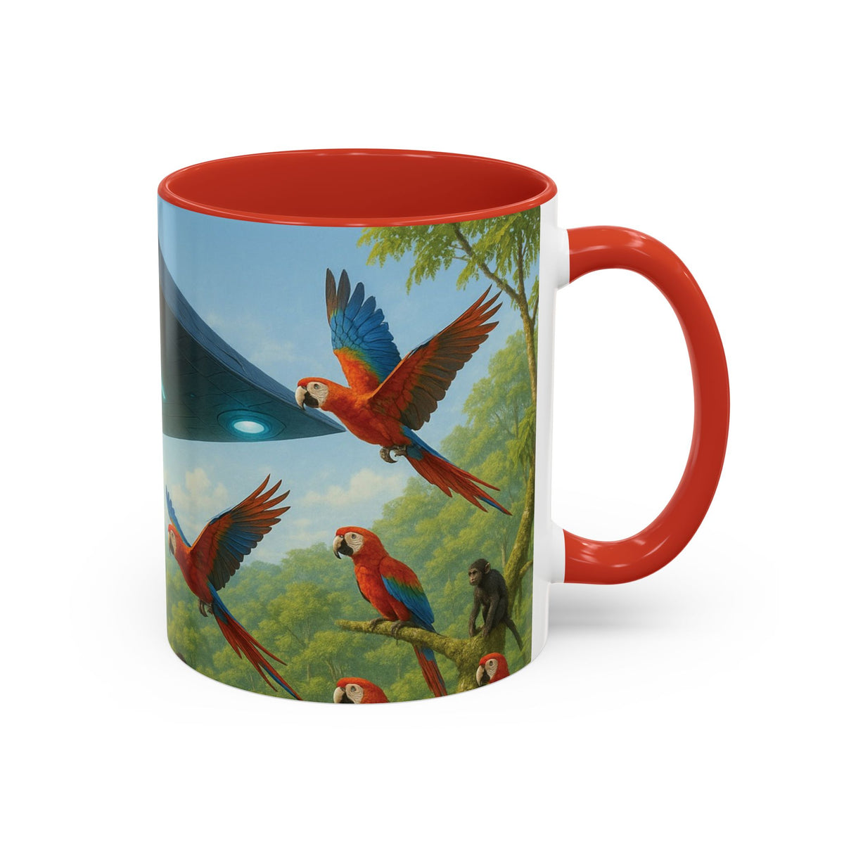 Accent Coffee Mug (11, 15oz), 8 Colors - UFO and Macaws