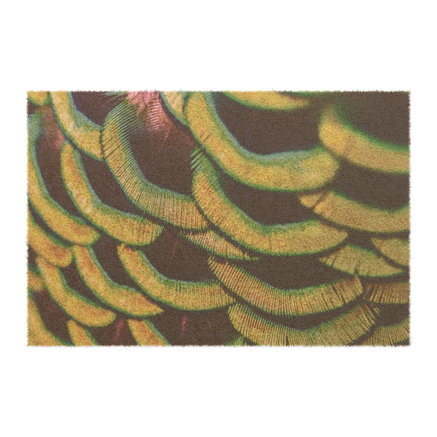 Tropical Shell Doormat - Vibrant Coconut Fiber Entrance Mat / Yellow Peacock Feathers