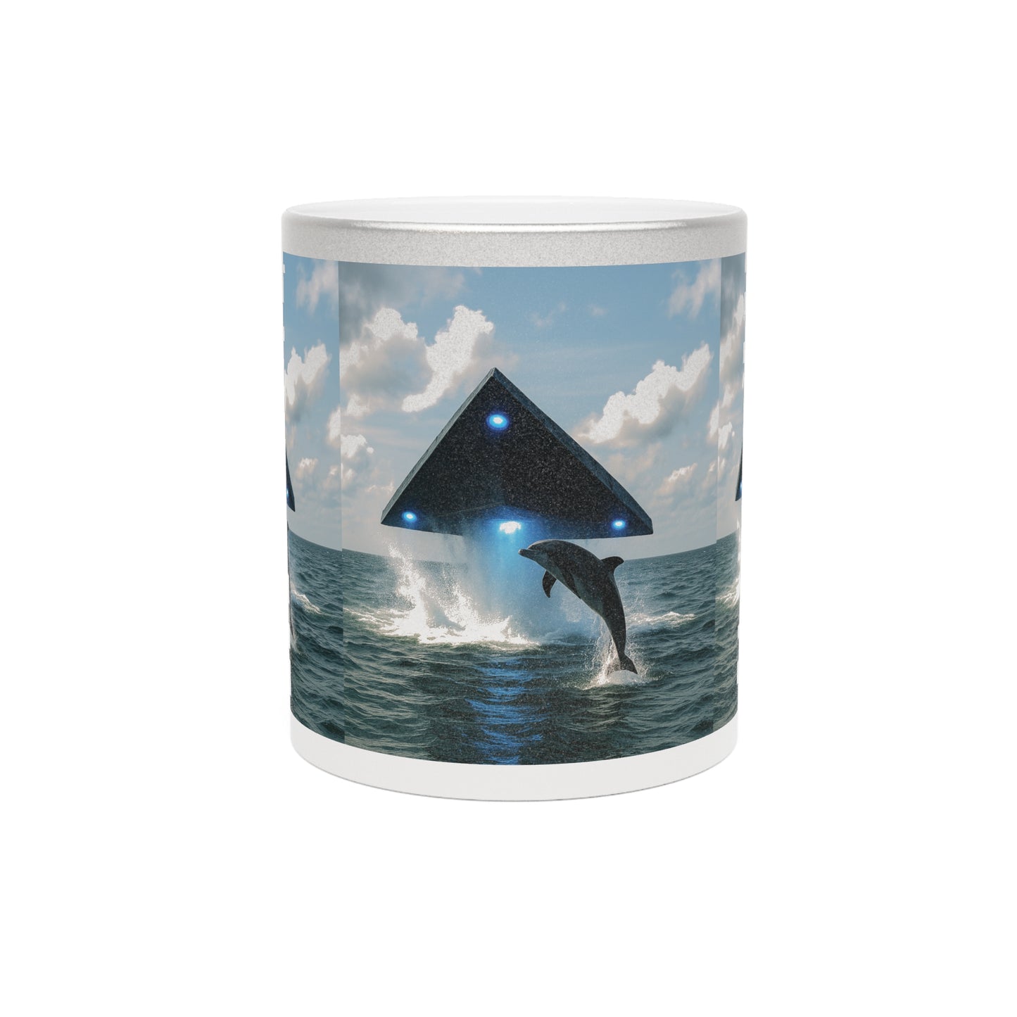 Tropical Metallic Mug, Gold or Silver - UFO and Dolphin