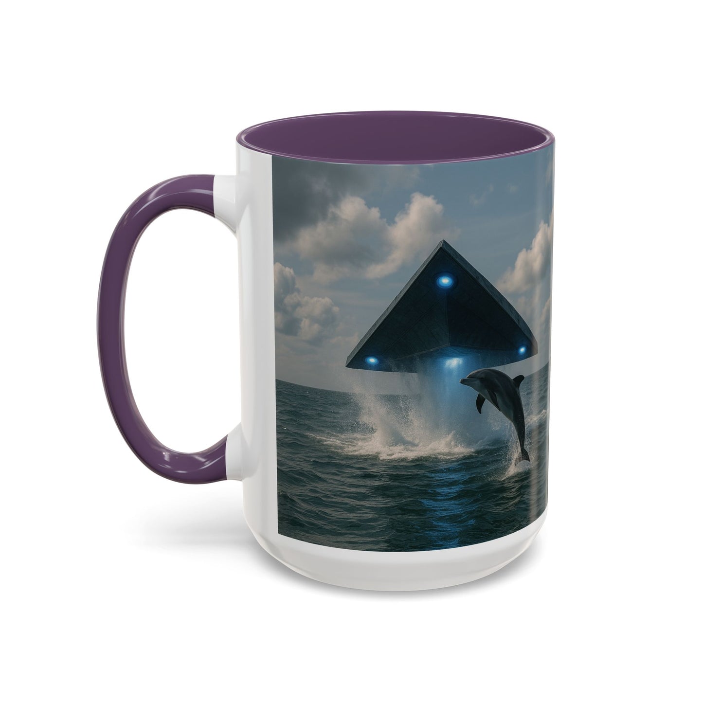 Accent Coffee Mug (11, 15oz), 8 Colors - UFO and Dolphin