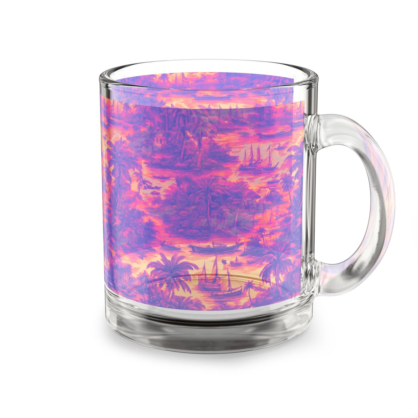 Tropical Glass Mug - 10oz Coffee Cup / Crazy Cool Tropical Toile