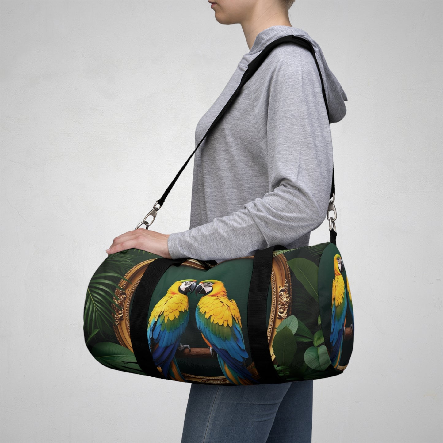 Tropical Rainforest Duffel Bag - Perfect for Travel and Gym / Framed Parrot Pair