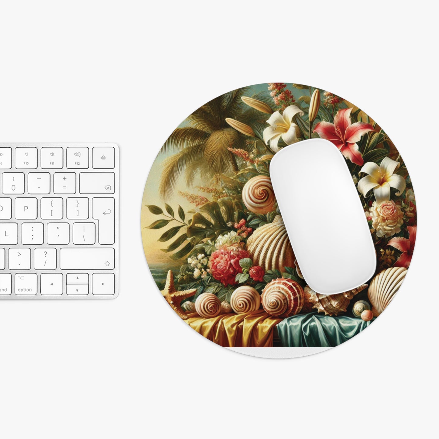 Tropical Mouse Pad, 2 Shapes - Beach Vibes for Home Office & Gamer / Shells and Flowers Still Life