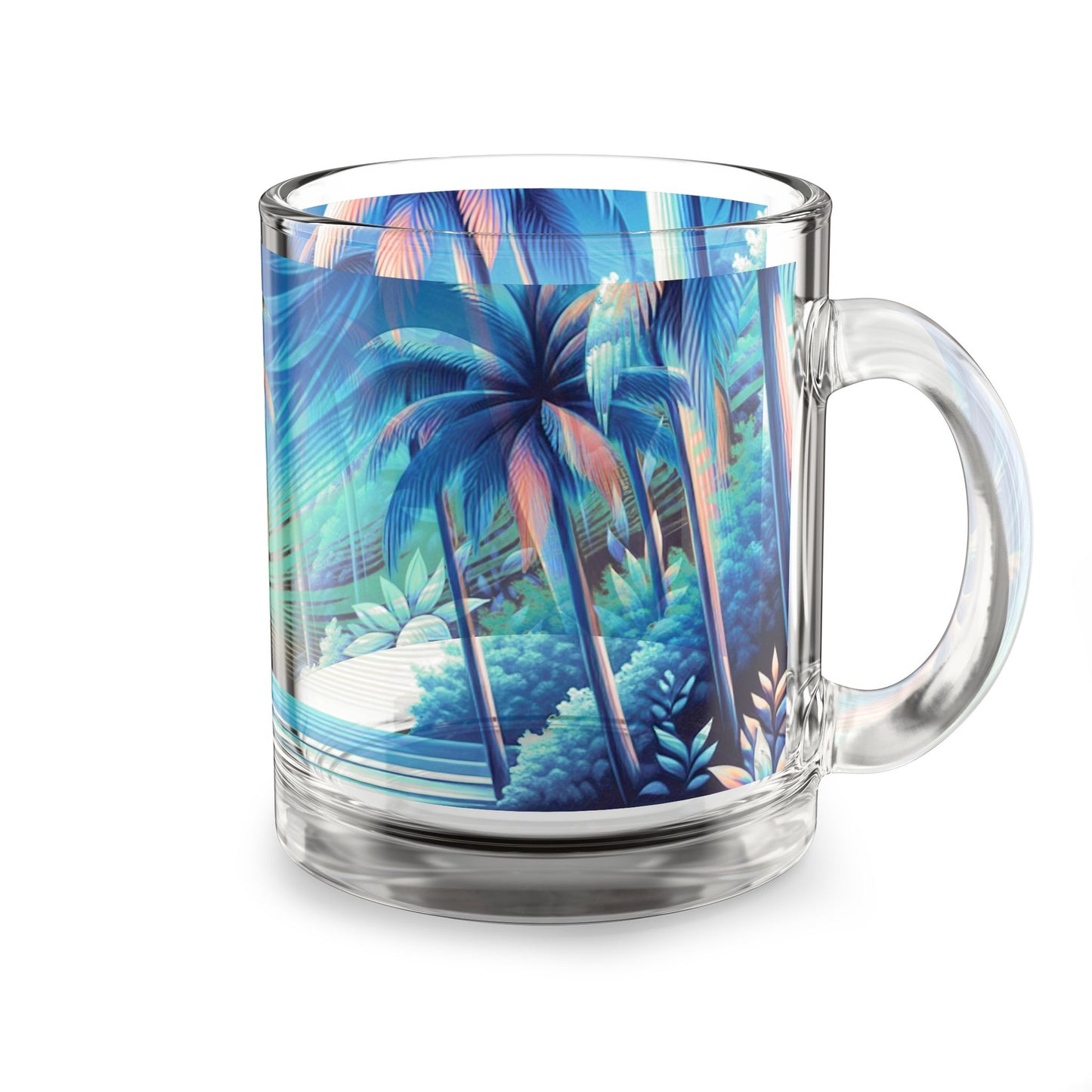Tropical Glass Mug - 10oz Coffee Cup / Neon Beach