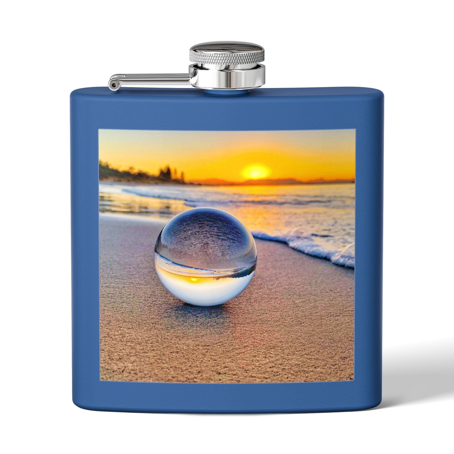 Tropical Stainless Steel 6 oz. Flask, Many Colors  – Crystal Ball on Sunset Beach