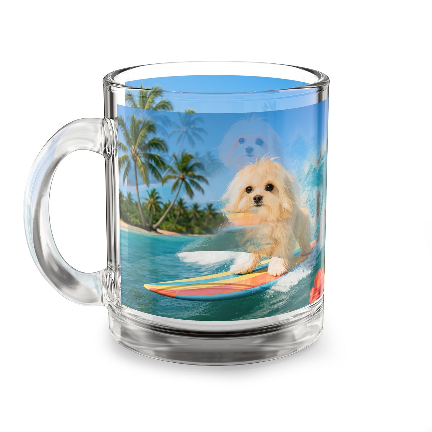 Puppy Ariel the Dog Surfer Glass Mug - 10oz, Perfect for Dog Lovers