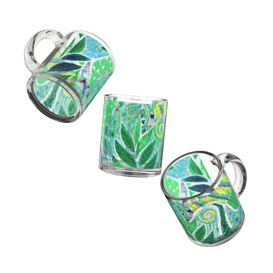 Tropical Glass Mug - 10oz Coffee Cup / Amazon Whimsy, Green