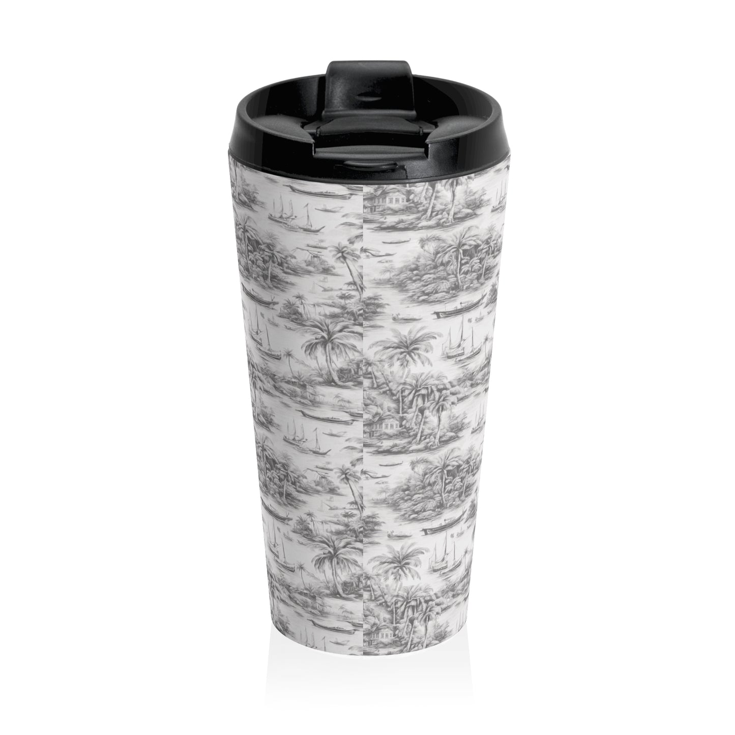 15 oz. Stainless Steel Travel Mug / Tropi Trip Toile White