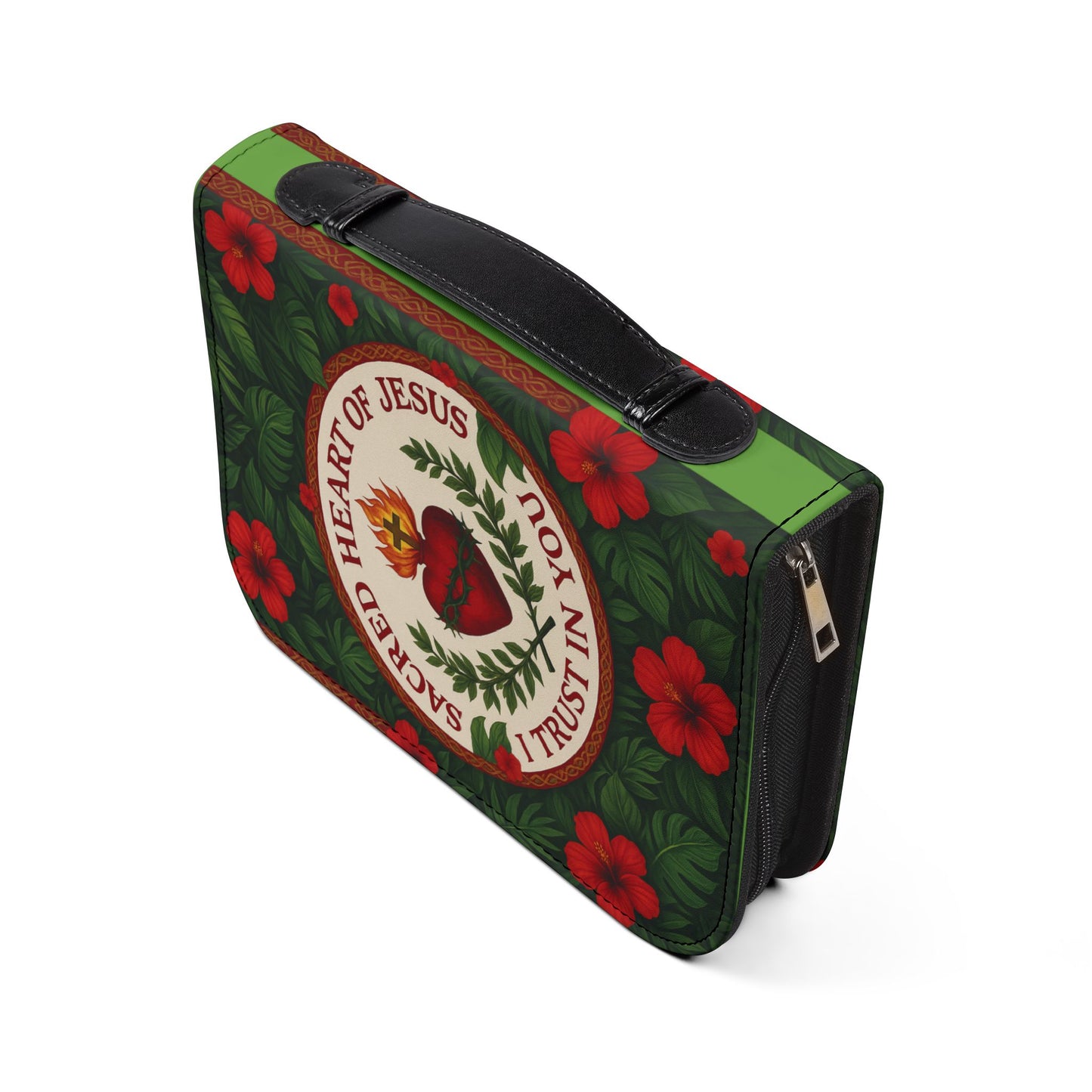 Tropical Bible Cover, Sacred Heart of Jesus Green / Floral Bible Protector, Church Accessories