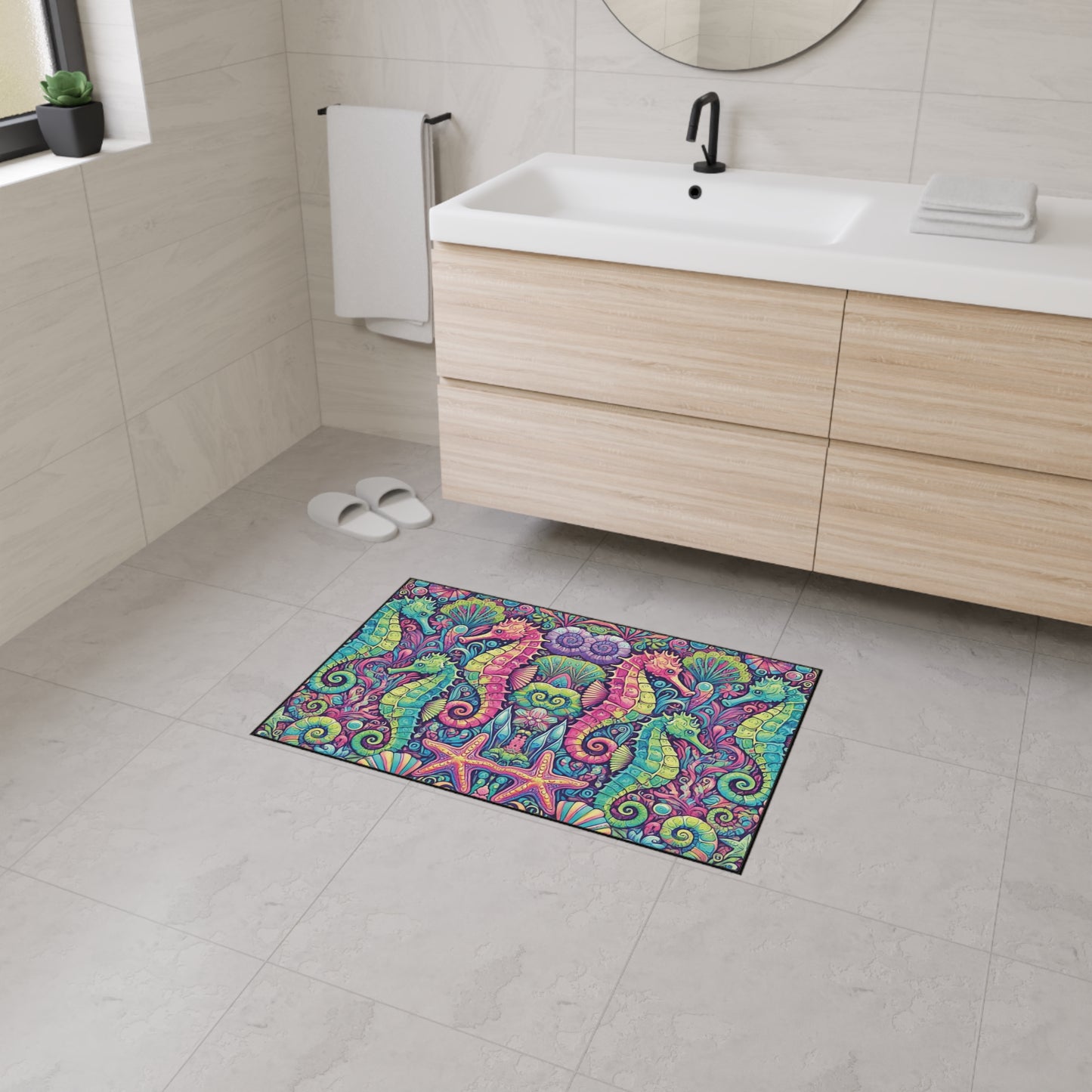 Heavy Duty Floor Mat, 5 Sizes – Tropical Area Rug for Home Décor / Seahorses