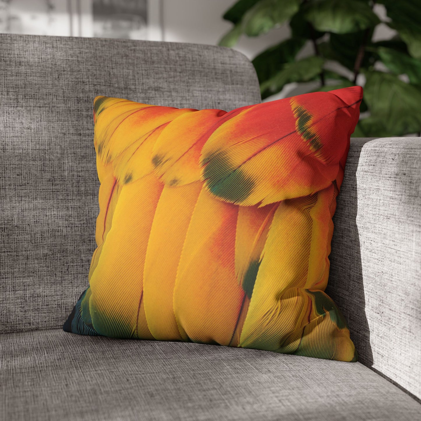 Faux Suede Square Pillowcase - Macaw Parrot Feathers