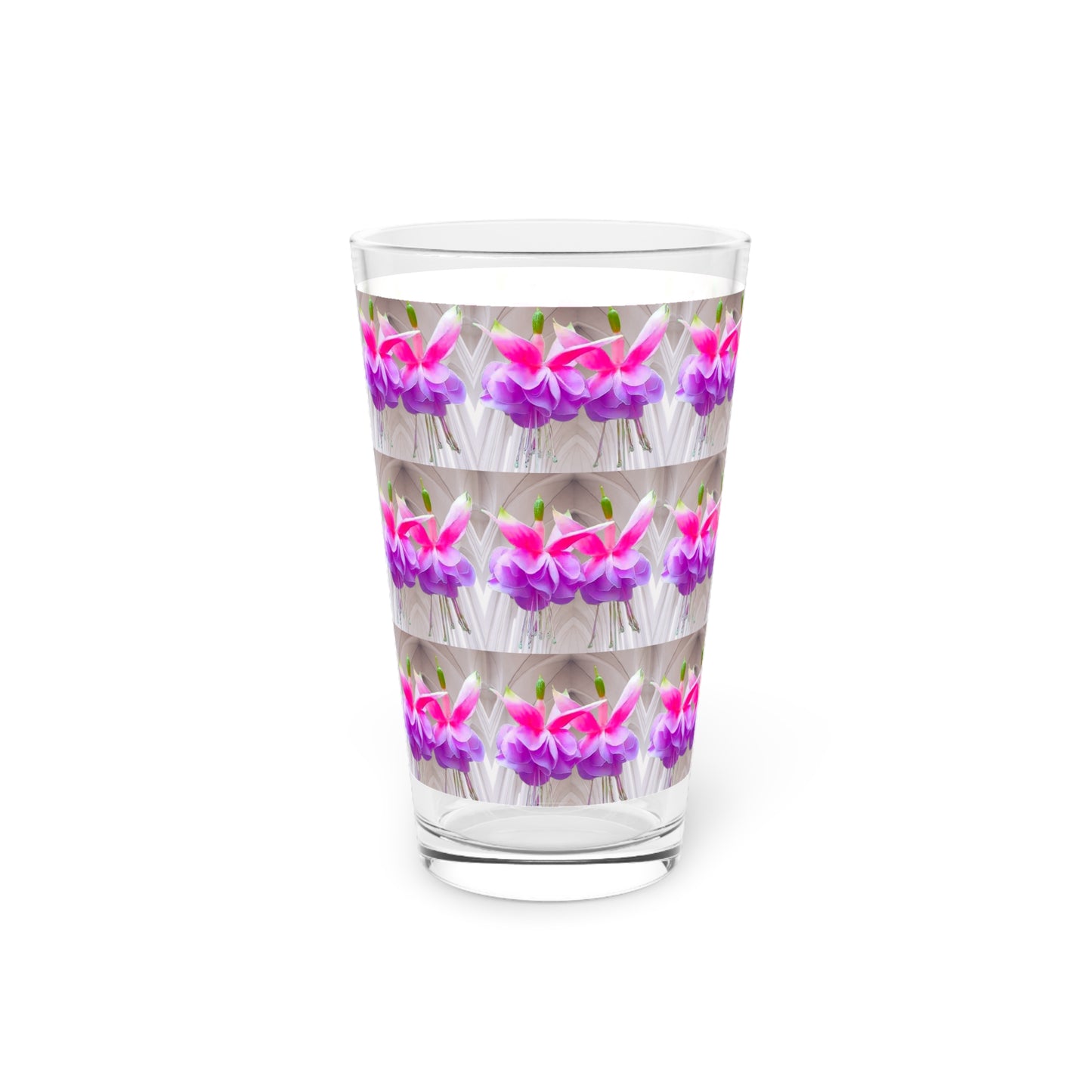 Pint Glass, 16oz, Two Pink Fuchsias